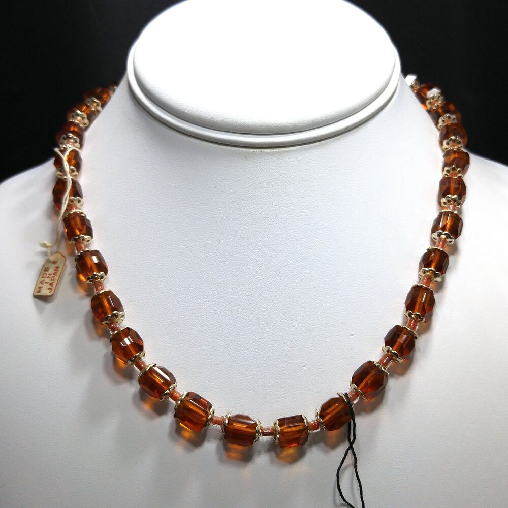 1950s Japan Hand Cut Topaz Crystal Beaded Necklace NOS Vintage Jewelry - Picture 8 of 10